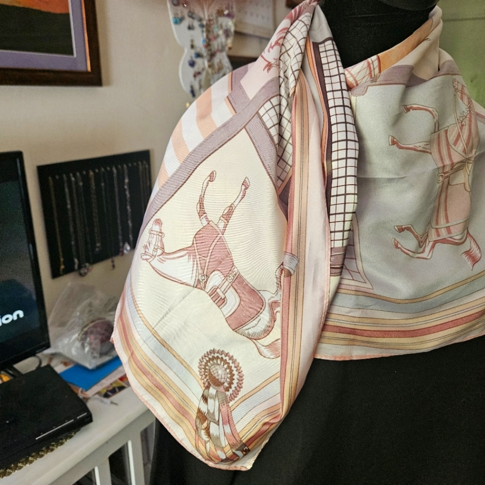 Elegant Multicolor Scarf with Equestrian Design